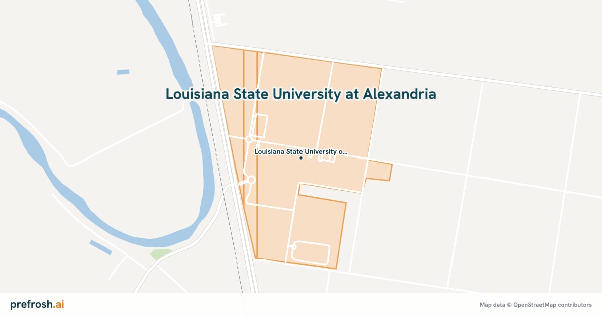 Campus map of Louisiana State University at Alexandria in Alexandria, LA, showing Louisiana State University of Alexandria, with nearby restaurants, coffee and shops