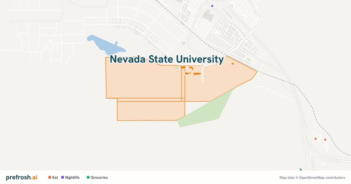 Campus map of Nevada State University in Henderson, NV, with nearby restaurants, coffee and shops